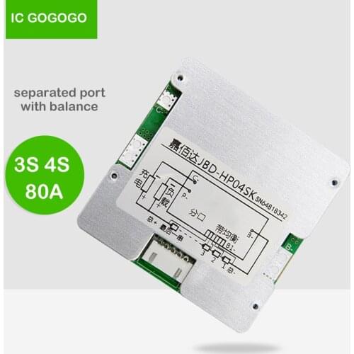 3S 4S Li-ion Lifepo4 Lithium Battery Protection Board 80A BMS separated port Inverter Boat 11.1V 12V 12.8V Balanced Charge Lipo