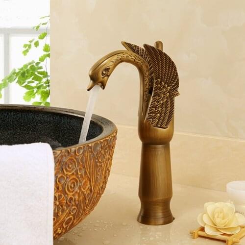 5 Color long and short swan shape faucet gold, Copper toilet basin faucet vintage,Bathroom brass basin faucet hot and cold water
