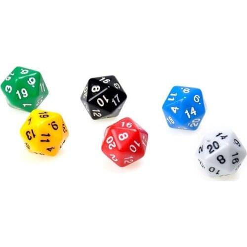 6pcs 20 Sided D20 Colorful Dice for Playing D&D RPG Board Game Favours and Math Teaching