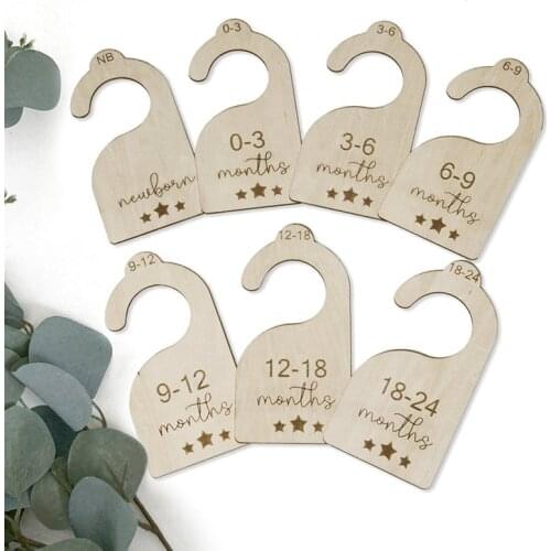 Set of 7pcs custom Baby closet dividers wood hangers