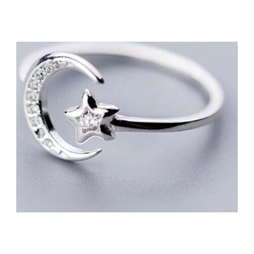 925 Sterling Silver Zircon Moon Star Ring For Women Girls Party Fine Jewelry Cute 2021 jz476