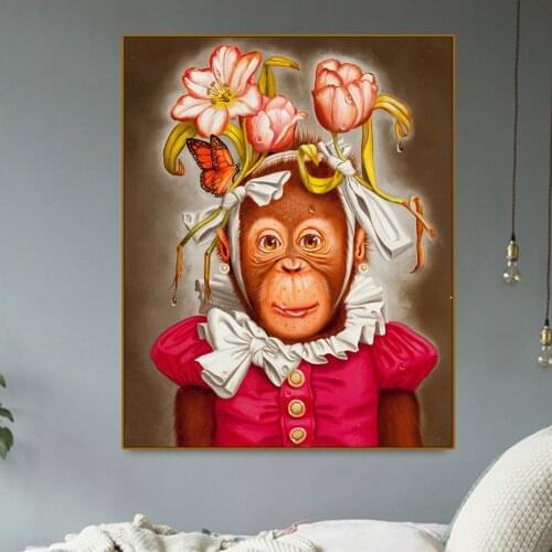 American Oil Donald Roller Wilson Paintings Printed Canvas Posters Baby Monkeys Gorilla Wall Pictures Flower Art for Kidsroom
