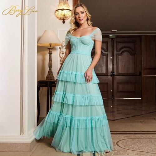 Berylove Dotnet Tiered Tulle Party Gown Spaghetti Strap Long Prom Dress Elegant Ruffle Sweetheart Evening dresses sweetheart