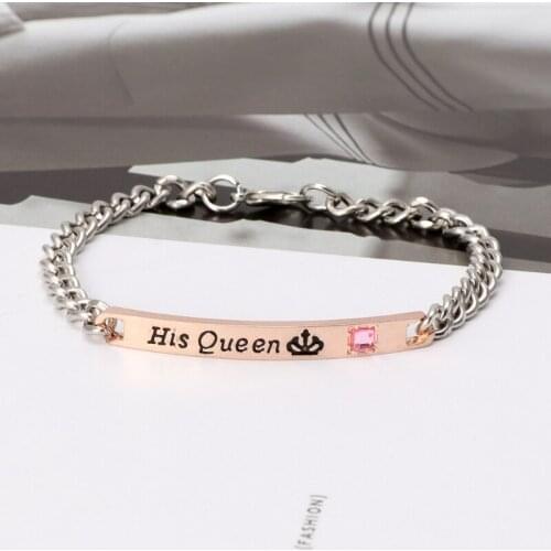 2Pcs Jewely Gift for Lovers His Queen Her King Stainless Steel Couple Bracelets 13MD