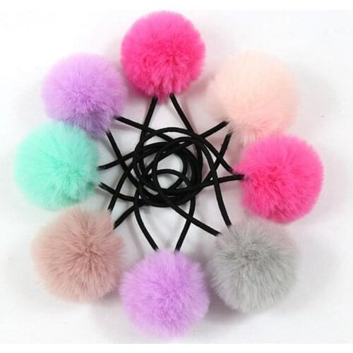 Coxeer 1pc Solid Color Hair Rope Elastic Lovely Plush Pompom Decor Hair Tie Ponytail Holder Hair Accessories For Women Girls