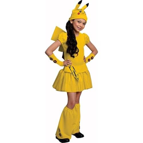 Kids Game Character Anime Lightning Elf Costumes Girls Yellow Cartoon Dress with Hat for Halloween Cosplay Theme Party Suit