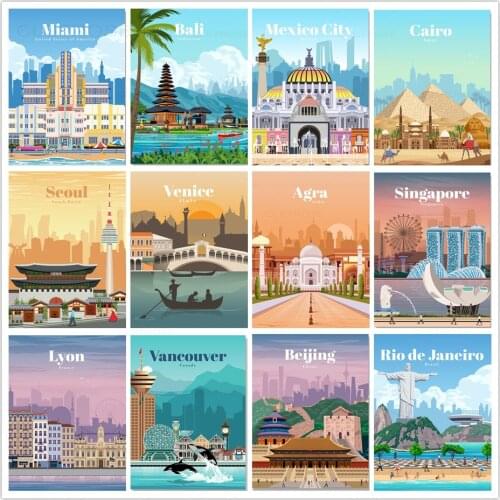 City Travel Landscape Poster Cairo Melbourne Singapore Mexico Agra Canvas Prints Nordic Wall Art Picture Livingroom Office Decor