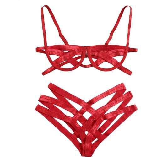 Women Sexy Ladder Cut Out Lingerie Set Push Up Two Piece Bra and Panty