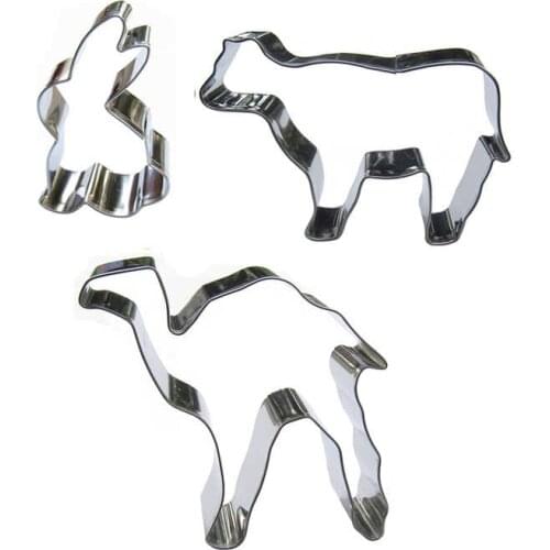 Small White Rabbit, Yak, Camel shaped 3 piece biscuit cutting molds, baking tools, cake decorating soft candy tools