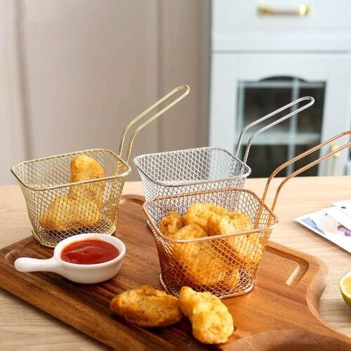 Square Mini Fried Basket Rose Golden French Fries Basket Restaurant Fried Chicken Snack Fried Basket Kitchen Accessories Tools