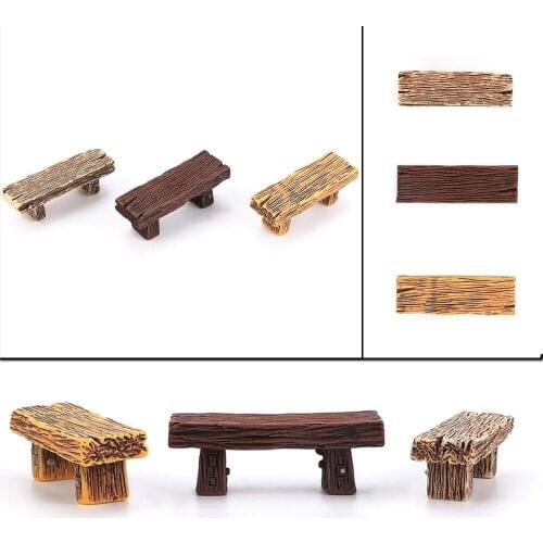 1pc Cute Synthetic Resin Random Color Mini Double Stool Garden Figurines Micro Landscape Long Wood Bench Dollhouse Decoration