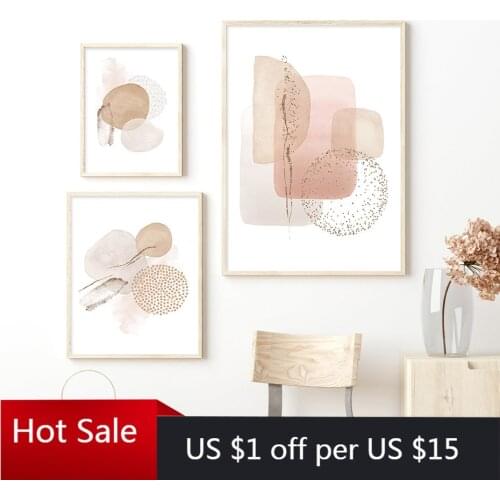 Trendy Modern Abstract Pink Beige Color Geometry Canvas Painting Prints Wall Art Decor Pictures For Posters Aesthetic Room Decor