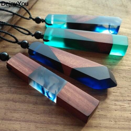 Fashion Women Men Necklace Handmade Vintage Resin Wood Necklaces Pendants Long Rope Wooden Necklace Boho Jewelry