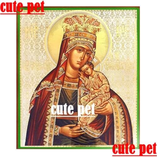 Mosaic puzzle gious Icon Russian Orthodox Icon Virgin Refuge Full Square Round Diamond Painting Embroidery Rhinestone Home Decor