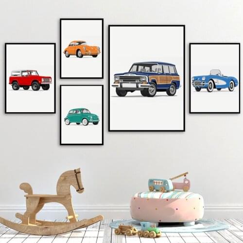 Cartoon Traffic Tool Canvas Painting Nordic Colourful Motorcycle Car Posters and Prints Wall Art Pictures for Kids Room Decor
