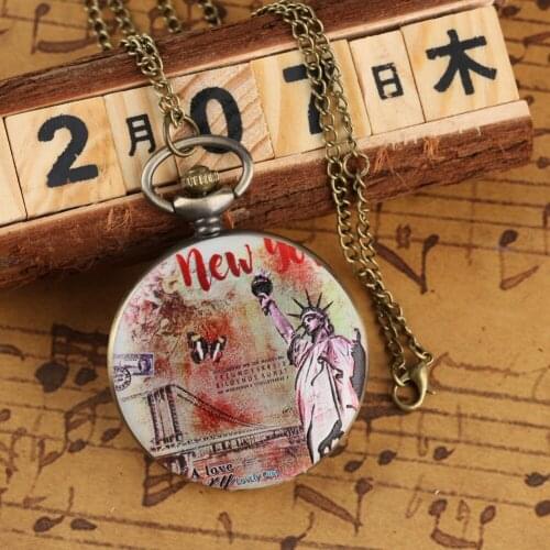 Mens Quartz Pocket Watch Statue of Liberty Pattern Pocket Watch for Boy Arabic Digital Pocket Watches for Teenager