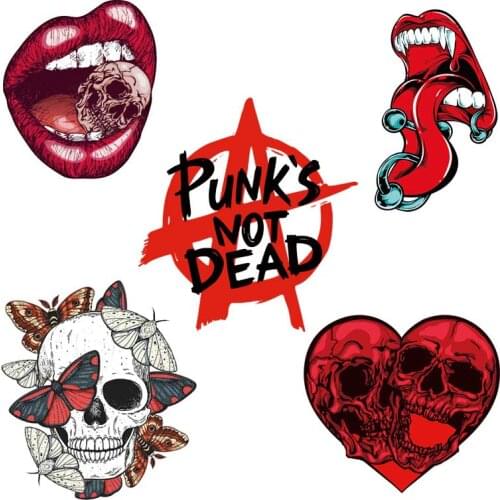 Punk’s Not Dead Thermal Stickers On Clothes Iron On Transfers For Clothing Skull Patch Heart Applqiue On Clothes Jacket Punk Pat