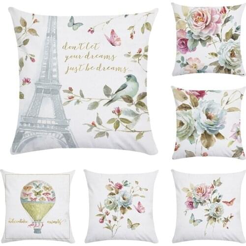 Cushion Cover Hot Air Balloon Pillow case Flower Butterfly Cotton Polyester Cushion Sky Home Decorative Pillow Cover CR042