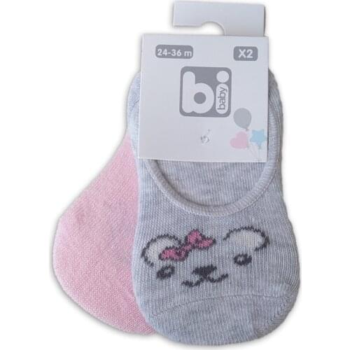 Girl 2'li Ballerina Socks-Gray/Pink