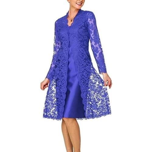 Fall clothes for women lace cloak and sheath dress two piece set Red gray black blue classy dresses for women Lady party frocks