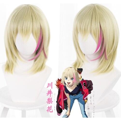 Anime WONDER EGG PRIORITY Kawai Rika Cosplay Wig 40cm Long Hightlights Pink Heat Resistant Hair Girls Role Play+ Wig Cap