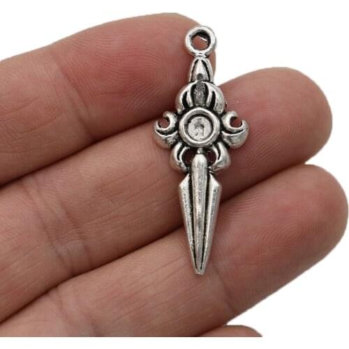 JAKONGO Antique Silver Plated Sword Charms Pendants for Jewelry Making Bracelet DIY Accessories 41x16mm 5pcs