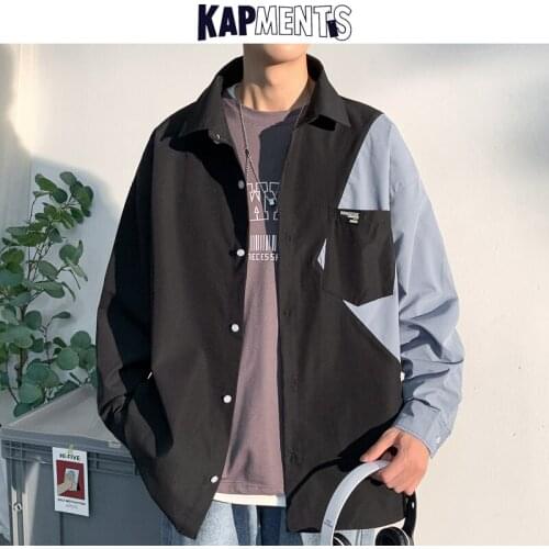 KAPMENTS Men Harajuku Patchwork Designer Shirts 2021 Mens Streetwear Long Sleeve Y2k Shirts Male Causal Vintage Shirts Plus Size