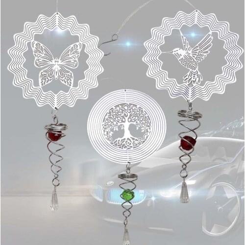 With Spiral Tail 3D Metal Rotating Wind Chime Christmas Pendant Hanging Wind Spinner Spiral Windchimes Garden Yard Home Decor