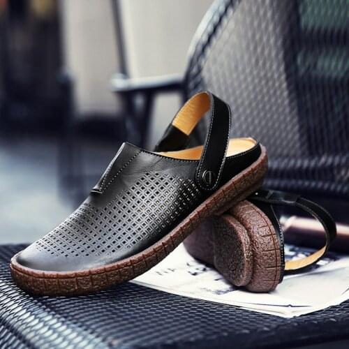 Men Genuine Leather Sandals Business Casual Shoes Outdoor Water Shoes Summer Slippers Breathable Water Shoes Beach Shoes