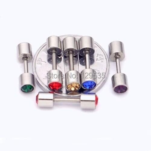4mm width Austrian crystal titanium dumbbell Men Women Screw Back stud earrings 24 colors