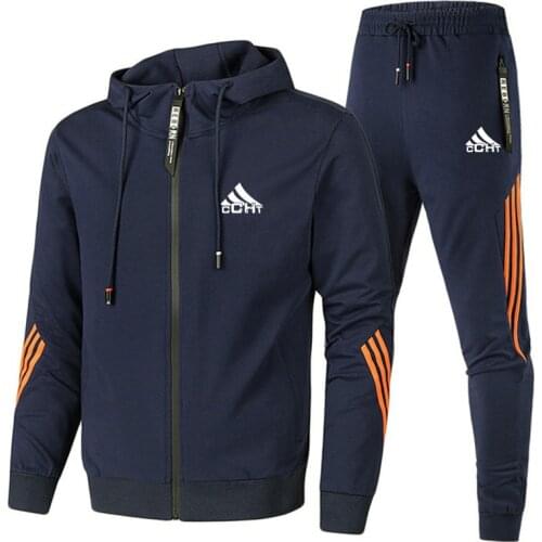 New GymS Mens Autumn Winter Sets Zipper Hoodie+pants Two Pieces Casual Tracksuit Male Sportswear Gym Brand Clothing Sweat Suit