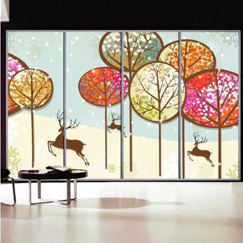 Customized size windows Glass Film Door Stickers Static Cling Privacy Glass Window Film bathroom home decor Christmas Reindeer