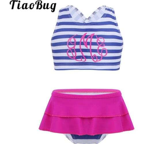 TiaoBug Kids Girls Two-piece Striped Tankini Swimwear Swimsuit Bathing Suit Toddler Children Tops with Shorts Skirt Bikini Set