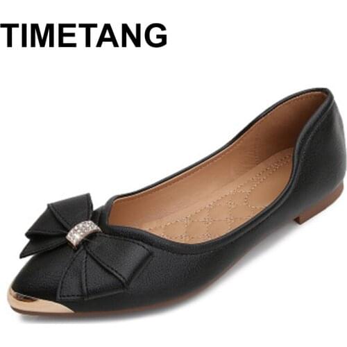 TIMETANG casual flat sole shoes pointed bow womens single shoes low heel shallow mouth temperament womens shoes shoes woman