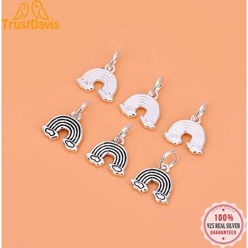 TrustDavis Real 925 Sterling Silver Fashion Rainbow Clouds Charm Pendant Handmade DIY Accessories Fine Jewelry Wholesale HY173