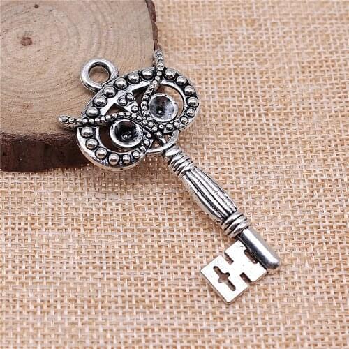 WYSIWYG 2pcs 60x29mm Key Charm Pendant Owl Shape Key Owl Head Pendant Owl Key Charm For Jewelry Making
