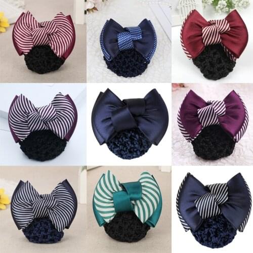 New Stripe Ribbon Bow Hair Clip Hair Pins Bun Net Snood Hair Cover Headband for Women Wedding Hair Accessories Pony Tail Holder