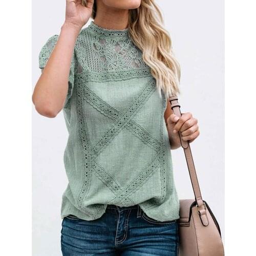 Plus Size 5xl Women Clothing Sexy Lace Patchwork Chiffon Shirt Blouse Summer Fashion Short Sleeve Hollow Out Shirts Top Femme
