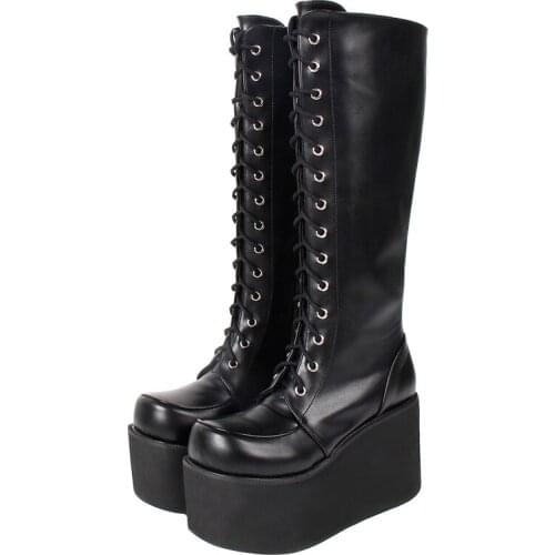 Angelic imprint Women motorcycle cool punk boots lady lolita shoes woman high heels pumps wedges platforms round head 9712 10cm