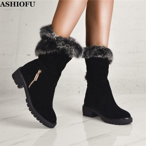 ASHIOFU Real Photos Handmade Ladies Flat Boots Plush Winter Warm Snow Boots Large Size Daily Wear Casual Plus Fashion Boot Shoes