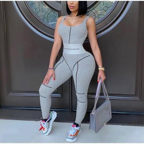 Women Sexy Jumpsuit and Romper Clubwear 2020 Grey Patchwork Sleeve Sheath High Waist Sex Evenig Night Club Clothes Jumpsuits Hot
