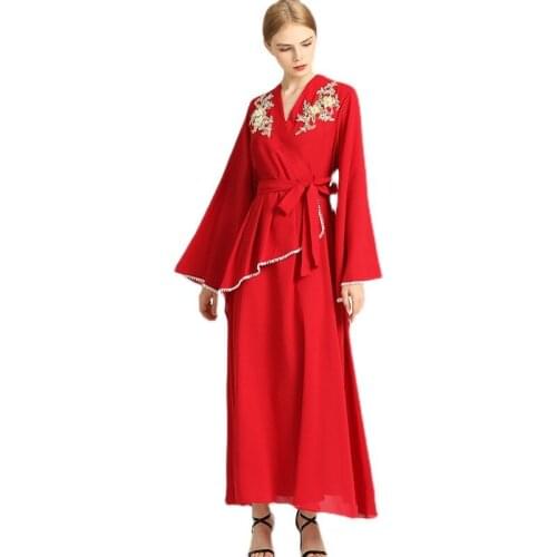 Women Long Sleeve Dubai Abaya Turkey Muslim Dress Party Autumn Embrodier Printed Maix Long Dress Jilbab Islamic Clothing Caftan