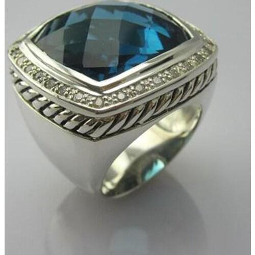 Solid Sterling Silver Jewelry 20mm Hampton Blue Ring Design Brand Jewelry Prasiolite Rose Quartz Black Onyx Silver Women Ring