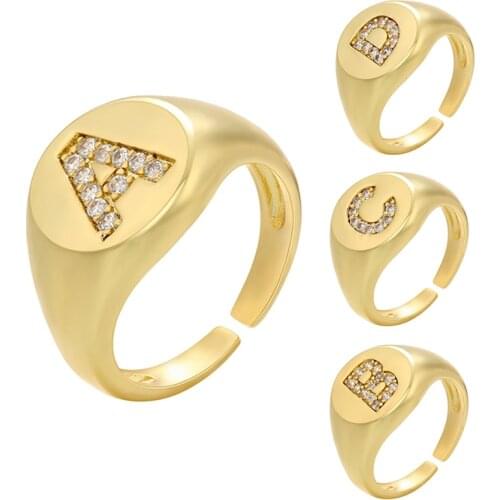 CZ Stone Micro Pave Ring for Women Adjustble Zirconia Wide with 26 Letters Filled Finger Femme Fashion Initial Name Jewelry Gift