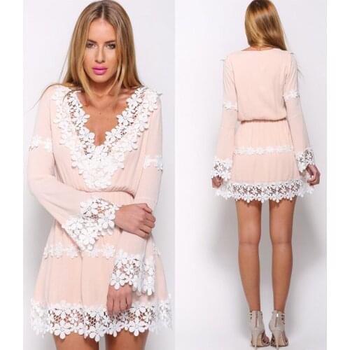New Lady Summer Sexy Vestidos V-neck Lace Ruffles Floral Dresses Party women Mini Dress