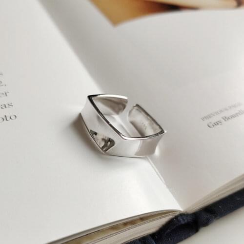 925 Sterling Silver High Polish Irregular Geometric Square Open Ring for Women Party Jewelry Accessory Gifts Wholesale S-R844