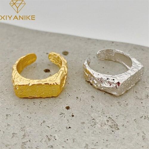 XIYANIKE 925 Sterling Silver Concave Convex Irregular Texture Rectangular Ring Female Open Fashion Creative Handmade JewelryGift