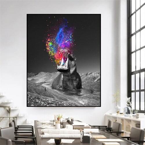 Animal Art Fantasy Colorful Hippo Canvas Painting on The Wall Art Posters Prints Wall Pictures for Living Room Home Wall Cuadros