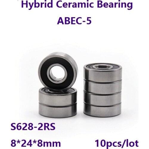 10pcs/lot S628-2RS S628RS 8*24*8mm Double rubber cover ABEC-5 Stainless Steel hybrid Si3N4 ceramic ball bearings Bicycle Bearing