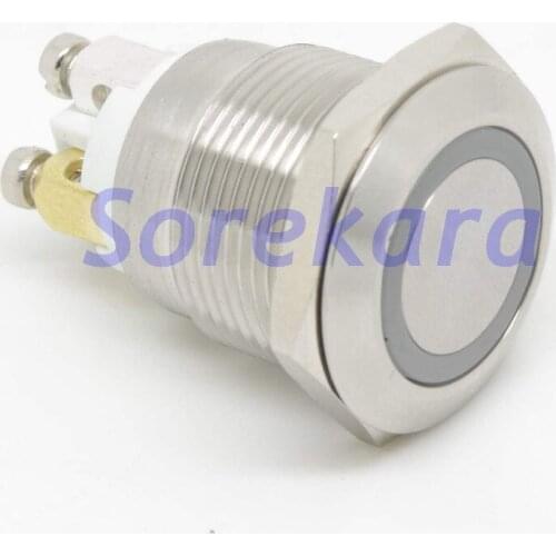 19mm Hole Stainless Steel Dot LED Color Green Momentary 1NO Pushbutton Switch IP65 UL 6V/12V/24V/110V/220V